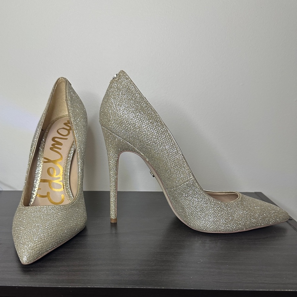 Sam Edelman Hazel Gold Glitter Pointed Toe Heels